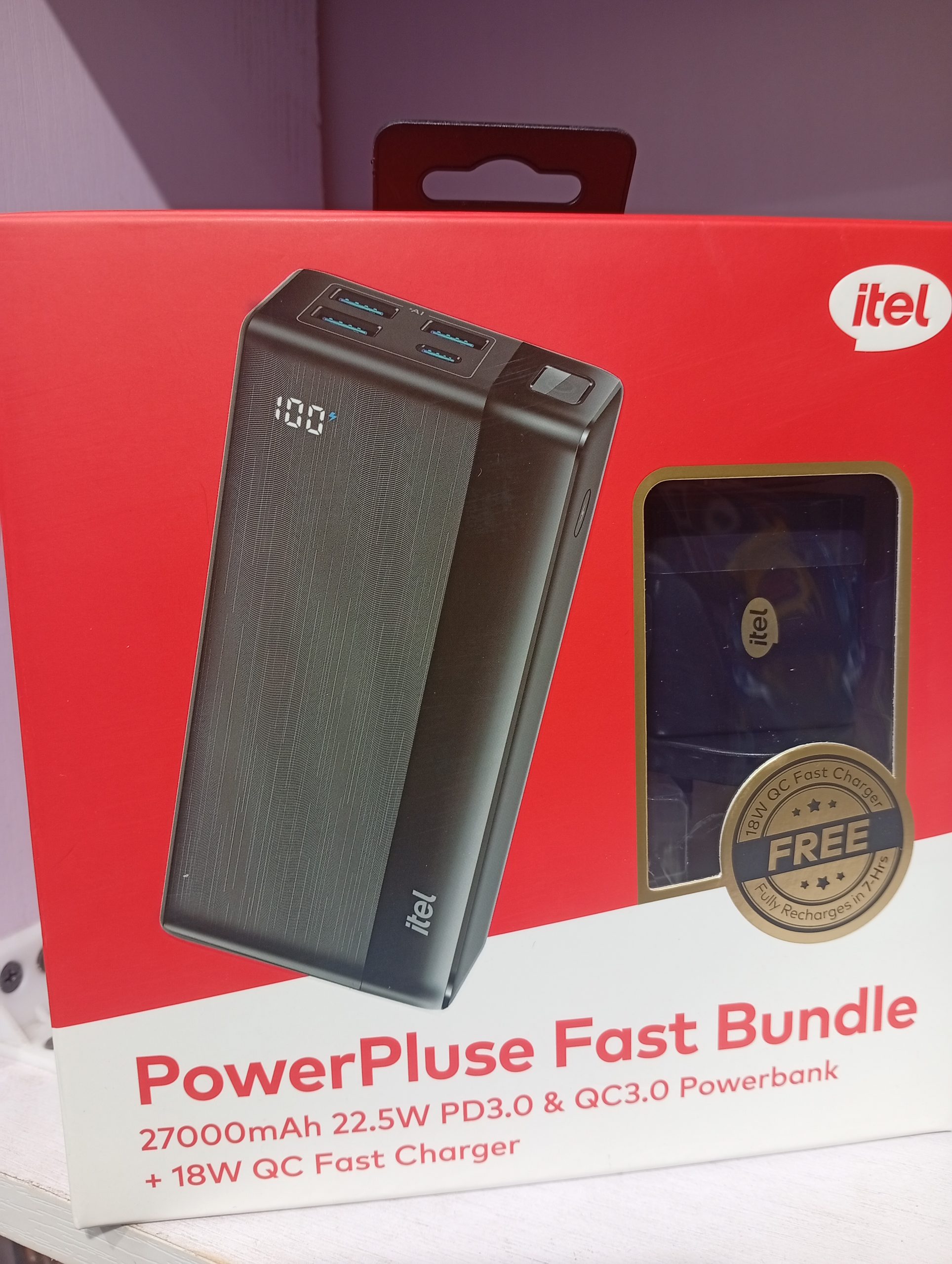 Itel 27000mAh Original Fast Power Bank+ Free Charger